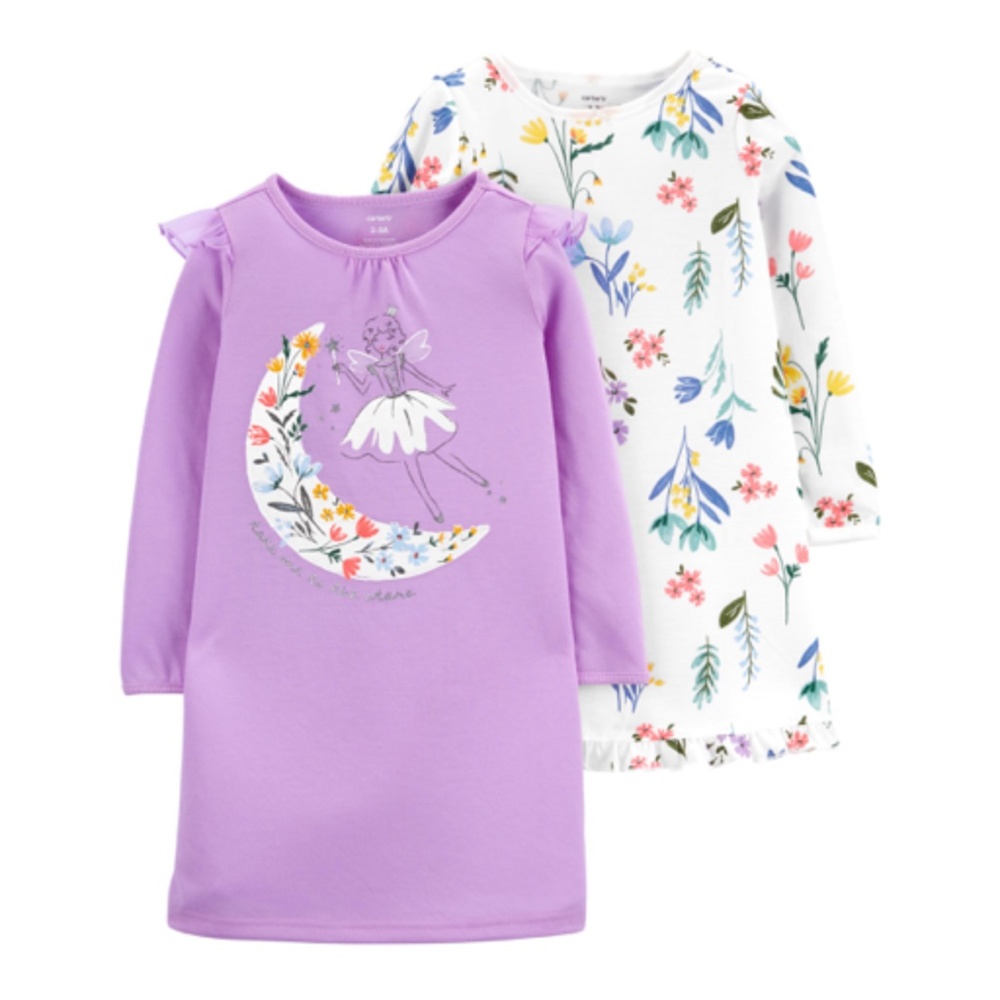 Girls Carter’s 2 Pack of Long Sleeve Nightgowns NWT